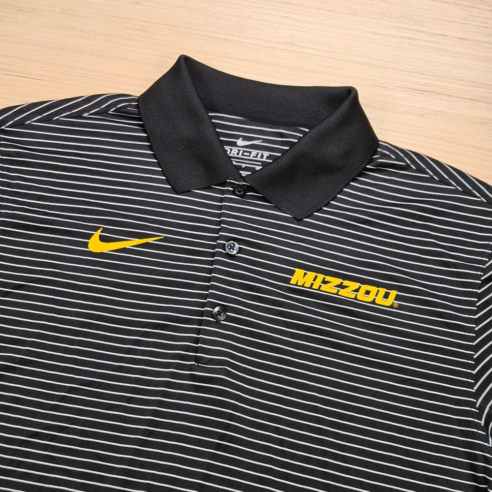 Mizzou Tigers Nike Polo Shirt Mens S Black Striped Dri-Fit Golf Missouri